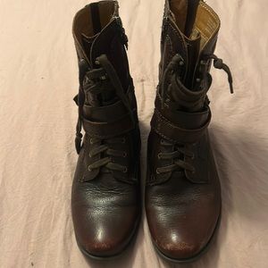 Brown leather lace up combat boots